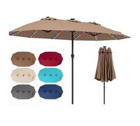 COSTWAY 3.8m/4.5m Double-Sided Parasol, 12 Heavy-Duty Ribs Extra Large Sun Umbrella with Lights & Crank Handle, Outdoor Twin Market Sunshade Shelter Canopy