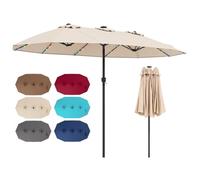 COSTWAY 3.8m/4.5m Double-Sided Parasol, 12 Heavy-Duty Ribs Extra Large Sun Umbrella with Lights & Crank Handle, Outdoor Twin Market Sunshade Shelter Canopy