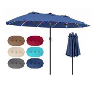 COSTWAY 3.8m/4.5m Double-Sided Parasol, 12 Heavy-Duty Ribs Extra Large Sun Umbrella with Lights & Crank Handle, Outdoor Twin Market Sunshade Shelter Canopy
