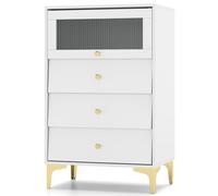 Costway 3 Drawer Dresser Modern Storage Cabinet w/ Flip Up Fluted Glass Door in Grey COSTWAY Grey