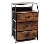 Costway 3 Drawer Dresser with with Top Shelf Foldable Drawer Chest Cabinet in Brown COSTWAY Brown