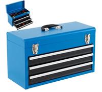 COSTWAY 3 Drawers Tool Box, Lockable Steel Toolbox with Top Storage Tray, Ball Bearing Runners, EVA Liners & Carry Handle, Tool Chest Storage Cabinet for Home Workshop (Blue+Black)