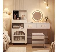 Costway 3 Drawers Vanity Desk Set Dressing Table With Mirror And Lights-White