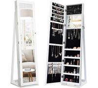 Costway 3-in-1 360° Swivel Mirrored Jewelry Armoire with Display Shelves-White