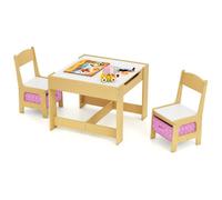 Costway 3-In-1 Activity Table Multipurpose Children Table And Chair Set-Natural