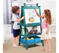 Costway 3 in 1 Art Easel Double Sided Storage Easel w/ Whiteboard Chalkboard in Green COSTWAY Green