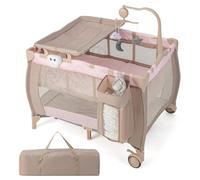 Costway 3 In 1 Baby Activity Center Foldable Baby Playpen With Diaper Changing Table-Pink