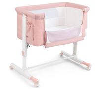 Costway 3-In-1 Baby Bedside Bassinet Crib Height-Adjustable Infant Newborn Cot Bed-Pink