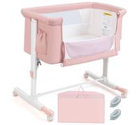 Costway 3-in-1 Baby Beside Crib Height & Angle Adjustable Side Bassinet w/ Lockable Wheel in Pink COSTWAY Pink