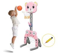 Costway 3 in 1 Basketball Hoop Stand Set Ring Toss Portable Sport Activity Center in Pink COSTWAY Pink