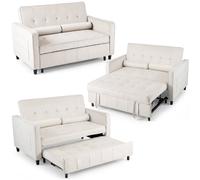 Costway 3-in-1 Convertible Sleeper Sofa Bed Pull Out Velvet Couch Bed-Beige in Beige COSTWAY Beige