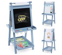Costway 3-in-1 Double-sided Art Easel Foldable Easel Wooden Drawing Board in Blue COSTWAY Blue