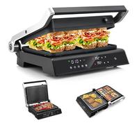 COSTWAY 3 in 1 Electric Health Grill & Panini Press, 5 Auto Modes Sandwich Toaste Maker with Non-Stick Coated Plates, LED Touch Panel, Temperature Control, 4H Timer & Drip Tray (Tempered Glass Top)