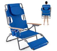 Costway 3-IN-1 Foldable Beach Chair Lay-Flat Tanning Chair w/ Face Hole in Navy COSTWAY Navy