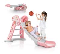 Costway 3-in-1 Folding Climber & Slide Set Basketball Hoop & Small Basketball Playset in Pink | Size: 1000ml COSTWAY Pink 1000ml