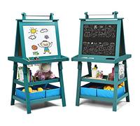 COSTWAY 3 in 1 Kids Art Easel, Double-Sided Blackboard and Magnetic Whiteboard Easels with Paper Roll, Storage Boxes & Racks, Children Educational Toys Gift (Green)