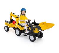 Costway 3 in 1 Kids Ride On Excavator Pedal car Bulldozer Tractor w/ Trailer in Yellow COSTWAY Yellow