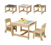 Costway 3 in 1 Kids Table 2 Chairs Grey/Natural Activity Storage in Grey COSTWAY Grey