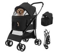 COSTWAY 3 in 1 Pet Stroller, Folding Dog Strollers with Detachable Car Seat Carrier, Adjustable Canopy, Storage Basket, 4 Wheels Travel Pushchair for Small Medium Dogs Cats (Black)