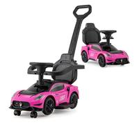 COSTWAY 3 in 1 Ride on Push Along Car, Maserati Licensed Foot to Floor Slider with Parent Handle, Horn, Music, Storage Compartment, Toddler Sliding Walker for 18-60 Months Old (Pink)