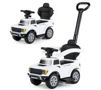 COSTWAY 3 in 1 Ride on Push Car, Licensed Ford Stroller Sliding Walking Car with Horn, Ignition Sound, LED Headlights & Underneath Storage, Toddler Foot to Floor Slider for Boys Girls 18-36 Months Old