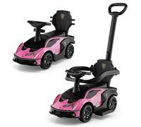 COSTWAY 3 in 1 Ride on Push Car, Licensed Lamborghini Foot to Floor Slider with Removable Push Handle & Guardrail, Horn Sound and Under Seat Storage, Toddler Slider Walker for Boys Girls (Pink)