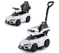 COSTWAY 3 in 1 Ride on Push Car, Licensed Toyota Stroller Sliding Walking Car with Handle, Music, Safety Guardrail & Under-Seat Storage, Toddler Foot to Floor Slider for Boys Girls 1.5-5 Years (White)