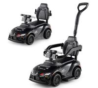 COSTWAY 3 in 1 Ride on Push Car, Licensed Toyota Stroller Sliding Walking Car with Handle, Music, Safety Guardrail & Under-Seat Storage, Toddler Foot to Floor Slider for Boys Girls 1.5-5 Years (Black)
