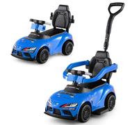 COSTWAY 3 in 1 Ride on Push Car, Licensed Toyota Stroller Sliding Walking Car with Handle, Music, Safety Guardrail & Under-Seat Storage, Toddler Foot to Floor Slider for Boys Girls 1.5-5 Years (Blue)