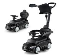 COSTWAY 3 in 1 Ride on Push Car, Mercedes-Benz Licensed Toddler Sliding Car with Steering Handle and Wheel, Horn, Adjustable Canopy, Foot to Floor Slider for Boys Girls 18-36 Months Old (Black)