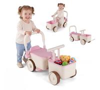 COSTWAY 3 in 1 Ride on Push Car, Toddler Push Along Car with Tow Rope (Pink)
