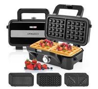COSTWAY 3 in 1 Sandwich Toaster, 1200W Waffle Maker with 5-gear Temperature, Non-stick Plates, Indicator Lights and Cool Touch Handle, Electric Health Grill & Panini Press