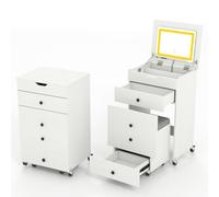 Costway 3-In-1 Small Vanity Table Set W/ Flip-Top Mirror & Lights-White