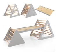 Costway 3 In 1 Toddler Climbing Toy Set Wooden Climber Log Bridge Activity Center-Grey