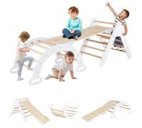 Costway 3-In-1 Triangle Climbing Set Wooden Toddler Climber With Reversible Ramp Arch White