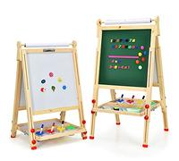 COSTWAY 3-in-1 Wooden Kids Art Easel with Paper Roller, Adjustable Height Double Board Chalkboard Painting Blackboard, Children Educational Toys Gifts (White+Green)