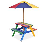 Costway 3 In 1 Wooden Kids Picnic Table Bench Children Outdoor Activity Desk W/ Umbrella