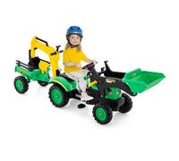 Costway 3 In1 Kids Ride On Excavator Pedal Car Bulldozer Tractor With 6 Wheels & Trailer