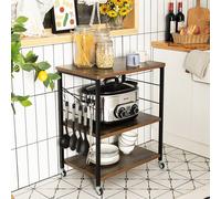 Costway 3-Layer Microwave Stand Bakers Rack Kitchen Rolling Cart in Brown COSTWAY Brown