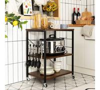 Costway 3-Layer Microwave Stand Bakers Rack Kitchen Rolling Cart in Dark Brown COSTWAY Dark Brown