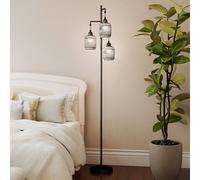 Costway 3-Light Floor Lamp Farmhouse 173CM Standing Tree Lamp w/ Foot Switch in Black COSTWAY Black
