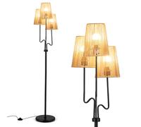 COSTWAY 3-Light Floor Lamp, Standing Corner Lamp with 3 Boho Paper Woven Lampshades, 3 E27 Sockets & Foot Switch, 175cm Tall Reading Floor Light for Living Room Bedroom Office, Bulbs Not Included