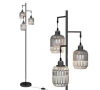 COSTWAY 3-Light Floor Lamp, Standing Corner Lamp with Paper-Woven Lampshades, E27 Sockets & Foot Switch, 173cm Tall Tree Reading Floor Light for Living Room Bedroom Office, Bulbs Not Included (Black)