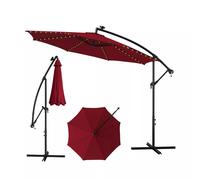Costway 3 m Patio Solar-Lighted 112 LED Cantilever Offset Umbrella W/ Crank Tilt in Red COSTWAY Red