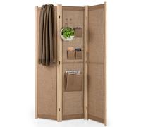 Costway 3-Panel Faux Linen Room Divider 120 Cm Tall Folding Privacy Screen W/ Storage Bags Natural