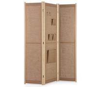 Costway 3-Panel Faux Linen Room Divider Folding Privacy Screen in Natural COSTWAY Natural