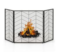 Costway 3-Panel Fireplace Folding Spark Guard Screen Decorative Mesh Fireplace Barrier in Black COSTWAY Black