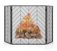 COSTWAY 3 Panel Folding Fire Guard, 133cm Wide Fireplace Screen with Flexible Hinges, Wrought Iron Mesh Spark Fire Panels Fence for Wood and Coal Firing, Stoves, Grills (Black)