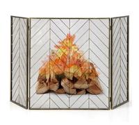 COSTWAY 3 Panel Folding Fire Guard, 133cm Wide Fireplace Screen with Flexible Hinges, Wrought Iron Mesh Spark Fire Panels Fence for Wood and Coal Firing, Stoves, Grills (Bronze)