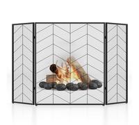 COSTWAY 3 Panel Folding Fire Guard, Large Fireplace Screen Fence with Anti-slip Footpads & Flexible Hinges, Wrought Iron Mesh Spark Fire Panel for Wood Coal Firing (Herringbone Pattern, 132x79cm)